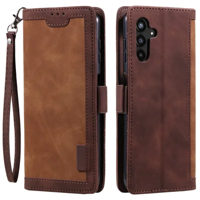 Læderet tilbehør til Samsung Galaxy A55 5G Retro Splicing Wallet Phone Cover - Brun