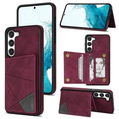 For Samsung Galaxy S24+ Case PU Leather+TPU Card Slots Phone Cover - Wine Red