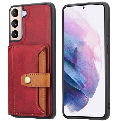 Pour Samsung Galaxy S24 Coque de téléphone portable Texture de veau Porte-cartes Housse en cuir PU + TPU - Rouge