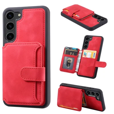For Samsung Galaxy S24 Case RFID Blocking Leather Anti-Shock Kickstand Phone Cover - Red