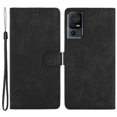 For TCL 40 SE Case with Wrist Strap Skin-touch Wallet Leather Phone Cover - Black