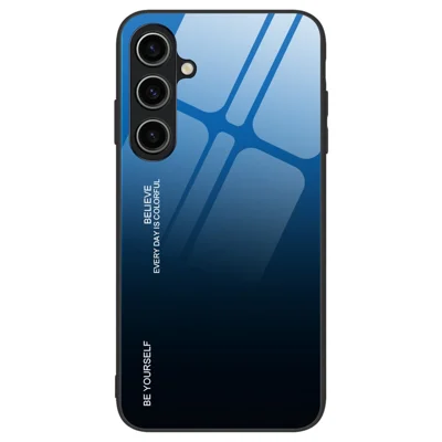 Voor Samsung Galaxy A55 5G Telefoonhoesje Gradiëntkleur TPU+PC+Gehard Glas Achterkant - Blauw / Zwart