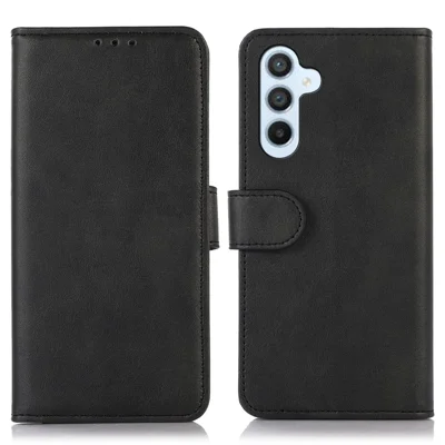For Samsung Galaxy A55 5G Case Cowhide Texture Shockproof Stand Wallet Cell Phone Cover - Black