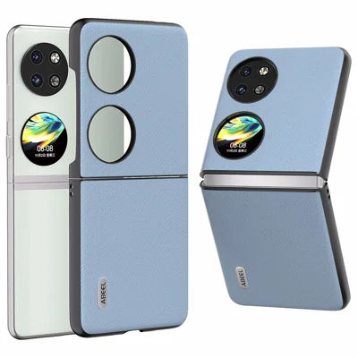 ABEEL Hülle für Huawei Pocket 2 Echtes Rindsleder + PC Wellen-Textur Handytasche – Blau