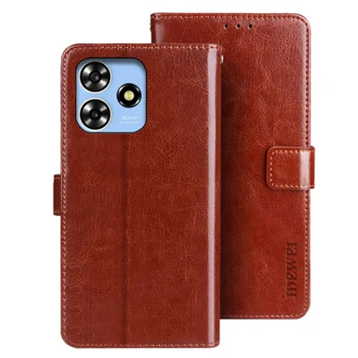 IDEWEI For ZTE Blade A73 Leather Flip Case Crazy Horse Texture Wallet Stand - Brown