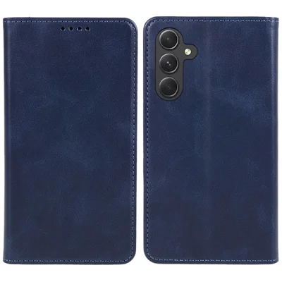 For Samsung Galaxy A35 5G Case Calf Texture PU Leather Anti-Scratch Phone Cover - Blue