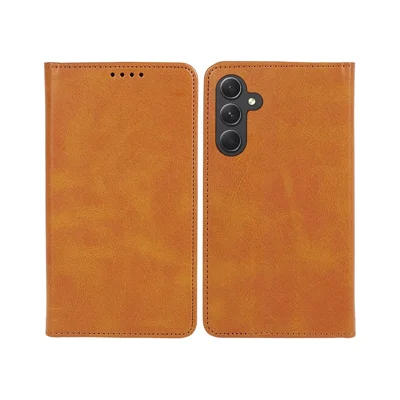 Etui do Samsung Galaxy A55 5G, powłoka z syntetycznej skóry w wykończeniu pod cielęcinę, cienkie etui na telefon komórkowy - khaki