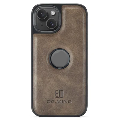 DG.MING Für iPhone 14 Plus Hülle Anti-Sturz Leder beschichtet PC+TPU Handy-Rückseite - Kaffee
