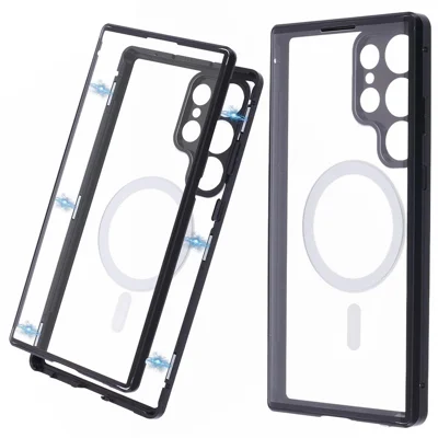 For Samsung Galaxy S23 Ultra Magnetic Case Double-Sided Tempered Glass Phone Cover - Black