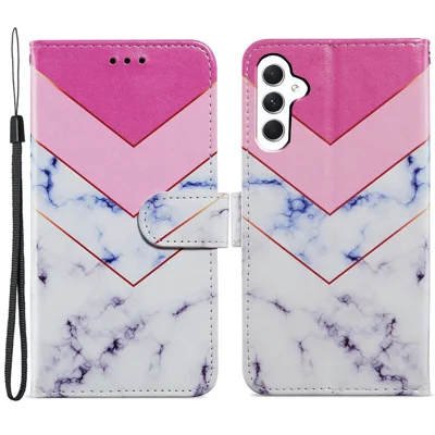 For Samsung Galaxy A55 5G Cell Phone Case PU Leather Pattern Print Wallet Cover - Smoke Marble