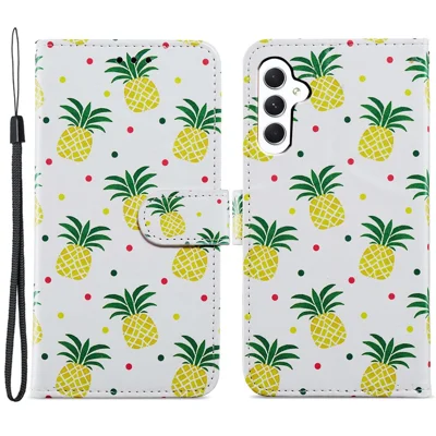 Pour Samsung Galaxy A35 5G Étui en Cuir Motif Impression Housse de Téléphone avec Fentes pour Cartes - Ananas