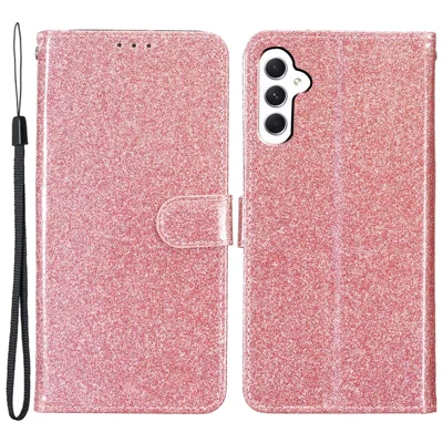 Para Samsung Galaxy A35 5G Capa de Couro Glitter Slots para Cartões Carteira Tampa do Telefone - Ouro Rosa