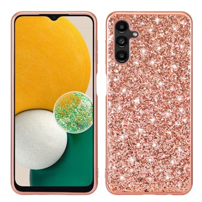 Til Samsung Galaxy A15 5G Etui med Glitter, Elektropladeret TPU Krog og PC Bagside - Rosenød