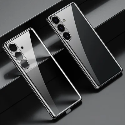 SULADA For Samsung Galaxy S24 Clear TPU Cover Electroplated Case with Precision Holes - Black