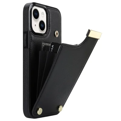 For iPhone 13 Card Holder Phone Case TPU + PU Leather Protective Cover - Black