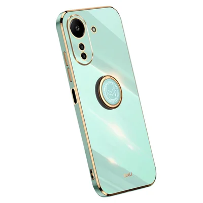 XINLI Coque pour Xiaomi Redmi 13C 4G / Poco C65 4G avec Support Anneau Pliable, Housse Souple en TPU pour Téléphone - Cyan