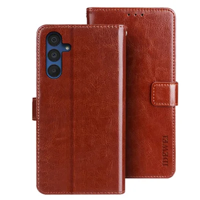 IDEWEI til Samsung Galaxy A15 5G Taske med Vintage-læderstruktur, Lommebeskyttelse - Brun