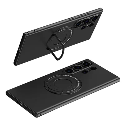 For Samsung Galaxy S24 Ultra Case Kickstand Phone Cover Magnetic Case - Black