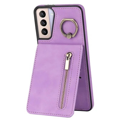 For Samsung Galaxy S21 4G / 5G RFID Blocking Cell Phone Case Card Slots PU+TPU Cover - Purple