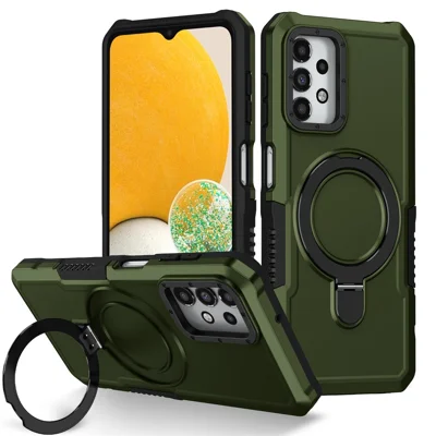 For Samsung Galaxy A13 5G / A13 4G Case Slim-Fit TPU+PC 2-in-1 Ring Kickstand Phone Back Shell - Blackish Green
