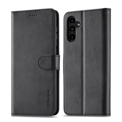 LC.IMEEKE For Samsung Galaxy A35 5G Cell Phone Case Calf Texture Stand PU Leather Wallet Cover - Black