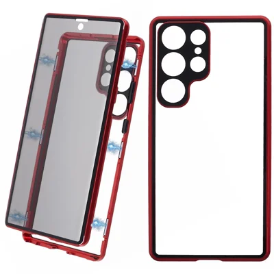 For Samsung Galaxy S23 Ultra Anti Peeping Case Tempered Glass Magnetic Adsorption Metal Frame Phone Cover - Red