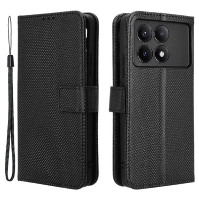 Für Xiaomi Redmi K70E 5G / Poco X6 Pro 5G Handyhülle Geldbörse Handgelenkschlaufe Kartenfächer Lederabdeckung - Schwarz