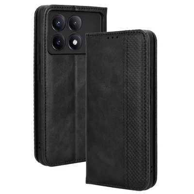 Leather Wallet for Xiaomi Poco F6 Pro 5G / Redmi K70 5G / K70 Pro 5G Viewing Stand Phone Cover - Black
