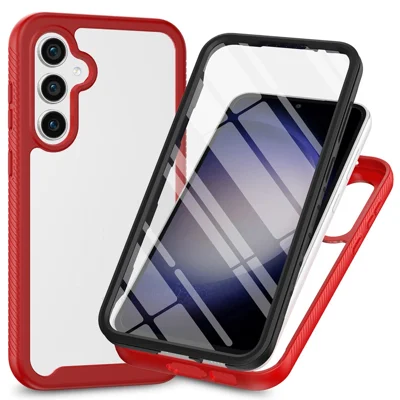 Für Samsung Galaxy S24 Case Kratzsicher PC+TPU Smartphone-Rückabdeckung mit Bildschirmschutz - Rot