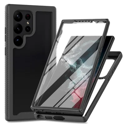 Zwart telefoonhoesje voor Samsung Galaxy S24 Ultra met PET-schermfolie, PC+TPU, valbestendig - Zwart