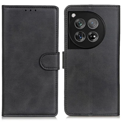 For OnePlus 12 5G Chic Leather Case Cowhide Texture Wallet Stand Cover - Black