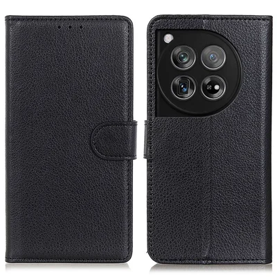For OnePlus 12 5G Classic Litchi Grain Leather Case Phone Wallet Cover - Black