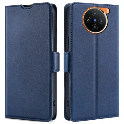 For vivo X100 5G Leather Flip Phone Case Double Easy-open Clasp Shockproof Cover - Blue