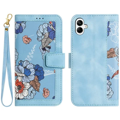 For Samsung Galaxy A05 4G Flower Leather Case with Card Holder Stand - Baby Blue