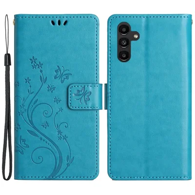 For Samsung Galaxy A35 5G Leather Case Wallet Phone Cover with Butterfly Pattern - Blue