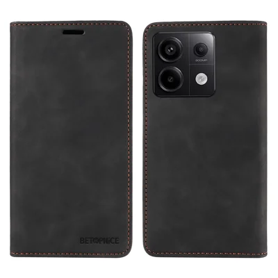 BETOPNICE 003 for Xiaomi Redmi Note 13 Pro 5G Case RFID Blocking Leather Cover with Card Holder - Black