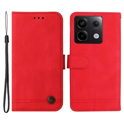 For Xiaomi Redmi Note 13 Pro 5G / Poco X6 5G Leather Wallet Cases Skin Touch Phone Cover Stand with Strap - Red