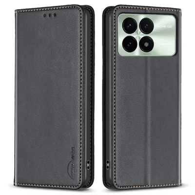 BINFEN COLOR BF18 For Xiaomi Redmi K70E 5G / Poco X6 Pro 5G Leather Cover with 3 Card Slots Stand Phone Case - Black
