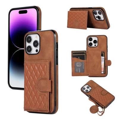 Für iPhone 14 Pro Max Hülle Leder TPU Cover mit Rückkartenhalter Schultergurt - Braun