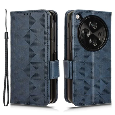 For Oppo Find N3 5G Phone Case Imprinted Triangle Folio Wallet Leather Cover - Blue