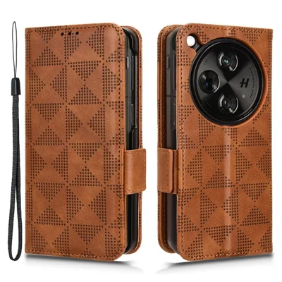 Foedraal voor Oppo Find N3 5G Imprimitur Driehoek Folio Portemonnee Lederen Cover - Bruin