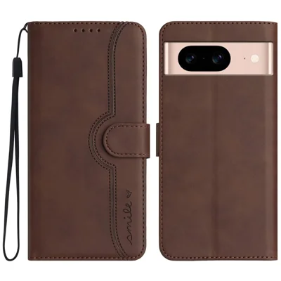 YX0030 Case Wallet for Google Pixel 8a Leather Smile Pattern Phone Cover TPU Inner Shell - Coffee