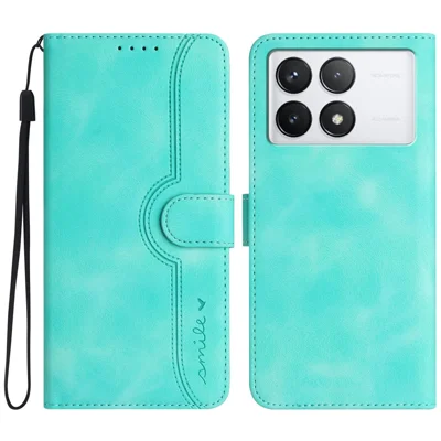 YX0030 For Xiaomi Redmi K70E 5G / Poco X6 Pro 5G Leather Phone Case Smile Pattern Magnetic Closure Cover - Baby Blue