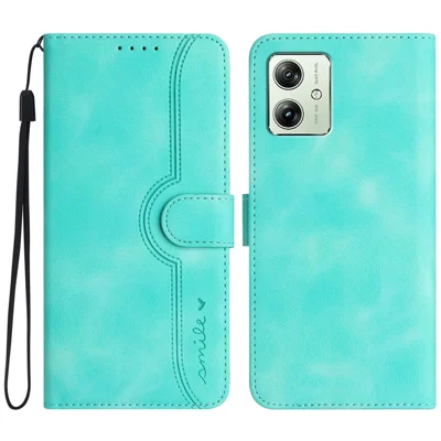 YX0030 For Motorola Moto G54 5G Wallet Case Flip Phone Cover Imprinted Smile - Baby Blue