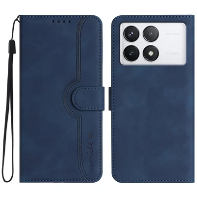 YX0030 For Xiaomi Poco F6 Pro 5G / Redmi K70 5G / K70 Pro 5G Leather Case Smile Pattern Wallet Flip Cover - Sapphire