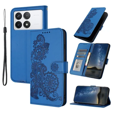 For Xiaomi Redmi K70E 5G / Poco X6 Pro 5G Phone Cases Mandala Flower Leather Wallet Mobile Cover with Strap - Sapphire