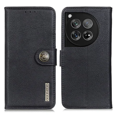 KHAZNEH For OnePlus 12 5G Case Cowhide Texture Stand Wallet Anti-drop Phone Cover - Black