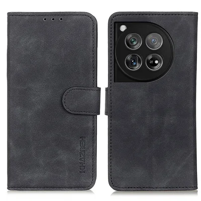 KHAZNEH For OnePlus 12 5G Leather Case Retro Style Wallet Stand Folio Phone Cover - Black