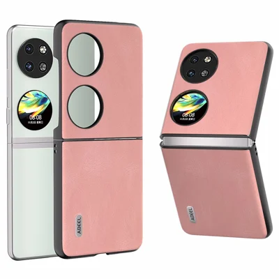 ABEEL For Huawei Pocket 2 Folding Phone Case Retro Leather+PC Cover - Pink