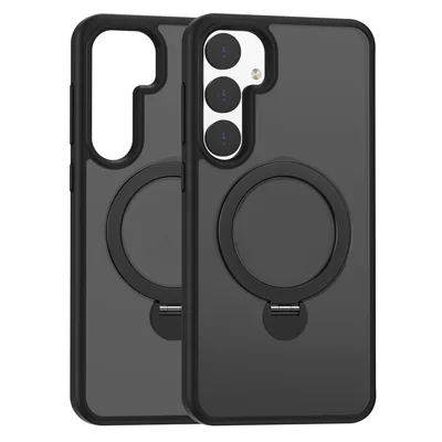 For Samsung Galaxy S24 Magnetic Phone Case 360 Degree Rotation Ring Kickstand - Black